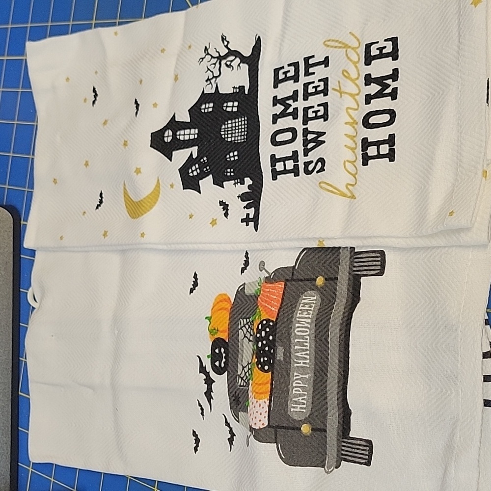 Happy Halloween & Home Sweet Haunted Home Kitchen Towel Set of 2 New 15x21 Each